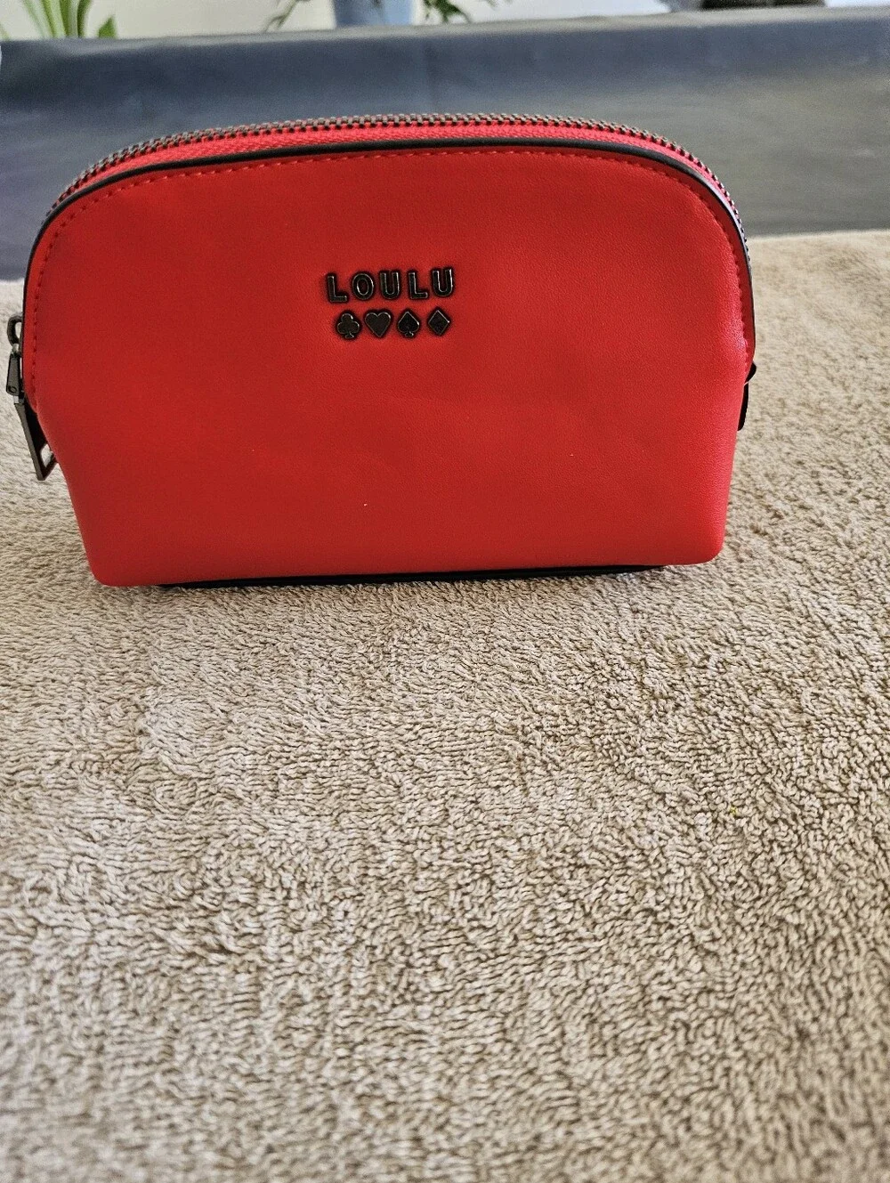 Loulu Bright Red Cosmetic Pouch with Logo Emblem